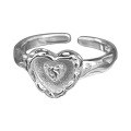 wholesale S925 Sterling Silver Heart Ring for Women, Adjustable Lava Textured Minimalist Fashion Ins Korean Style Gemstone Ring-0-4