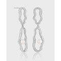 wholesale S925 sterling silver small geometric irregular double-ring design pearl earrings for women,, sophisticated, and-0-0