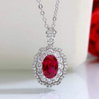 wholesale S925 Silver Alloy ZHUOZHIFANG Jewelry 7*9 Oval Simulated Ruby Necklace, Ins Style Jewelry Necklace for Live Streaming-N111 Red Diamond 925 Silver