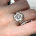 wholesale S925 Sterling Silver New Chinese Style National Trend Vintage Wire Drawing Diamond Small Gold Flower Ring-0-0