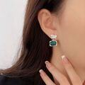 wholesale S925 Sterling Silver Square Emerald Stud Earrings, Korean High-End Custom Spring-Summer New Small-Style Minimalist Elegant Earrings-0-4