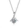 Sterling Silver Moissanite Chevron Necklace with Classic Carat Pendant-0-3