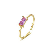wholesale 925 Sterling Silver Retro Square Colored Gemstone Ring For Women, Ins Cross-border Thin Open Band-K227K-Rose Red Adjustable opening