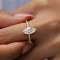 Sterling Silver Marquise Moissanite Ring, Simple Classic Style-0-1