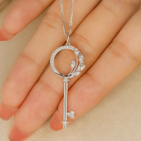 wholesale S925 Sterling Silver Red Elk Whole Body Key Pendant, French Minimalist Style Versatile Daily Commute Necklace for Women-BX0092-White Gold 925 Silver