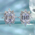 wholesale 925 Silver European and American New Style 7*9 Emerald Cut Pagoda Earrings, Versatile Live Stream Style-0-1
