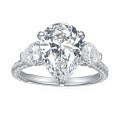 wholesale S925 Sterling Silver Cross-border Supply 5ct Pear-shaped Luxury-set Full Moissanite Ring, Multiple Colors Available-0-2