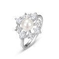 wholesale Metal Material: 925 Sterling Silver New Ins Style Snowflake Pearl Ring for Women, Designed as a Christmas Gift for Wholesale-0-5
