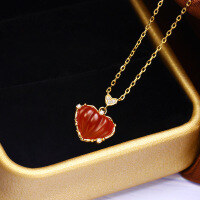 wholesale S925 sterling silver new light luxury retro small red heart love agate pendant women's original collarbone necklace set-Fashion Small Red Heart Agate Necklace>925 Silver
