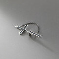 wholesale S925 Sterling Silver Cross Earrings, Retro, Trendy, Dark Distressed Chain Dangle Earrings M00921-0-0