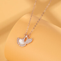 wholesale Pure silver minimalist Japanese Korean style three-leaf lucky ginkgo leaf necklace with white shell pendant, hot seller on Temu and Shein-Three Lives of Happiness Necklace 925 Silver