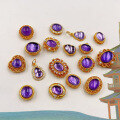 wholesale S925 gold-plated silver oval through-hole natural amethyst calabash DIY semi-finished bracelet and necklace-0-0