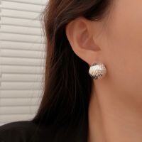 wholesale S925 Sterling Silver C-Shaped Crinkle Textured Stud Earrings for Women, Korean High-End New Design, Premium and Heavy Duty Style Inspired by Instagram-Sterling silver (small)