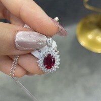 wholesale 925 Sterling Silver Commute Lady Dior Style Oval Pigeon Blood Red Ruby 2 Carat Ring Women's Fashion Simple and Versatile-Cultivated ruby pendant S925 silver gold plating