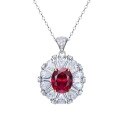 wholesale S925 Sterling Silver Europe and America New Red Gemstone 9*11 Necklace Women Choker Necklace Retro Pendant for Women-0-4