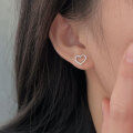 wholesale Metal Material: S999 Silver Hollow Heart Stud Earrings for Women, Minimalist Niche Student Earrings-0-3