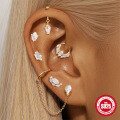 wholesale S925 Sterling Silver Geometric Opal and Diamond Flat Threaded Ear Cuff with Moonstone Fringe-0-1