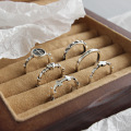 wholesale S925 Sterling Silver Korean-style Ins Vintage Antiquated Cross Heart Adjustable Ring for Women-0-1