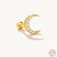 wholesale S925 Sterling Silver Moon Threaded Earring with Diamond, Cross-Border Bestseller, Minimalist Ear Bone Stud-Single gold
