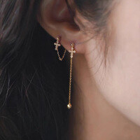 wholesale S925 Sterling Silver Two-Way Cross Earrings Ear Studs, Red Elk Themed, Unique, Niche, Light Luxury, French Style for Daily Wear-BE0091-Gold