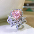 wholesale 18K White Gold MoJing Jewelry New Heart-Shaped High Carbon Diamond One Carat Pink Diamond Ring Luxurious Floral European and American Ring for Women-0-1