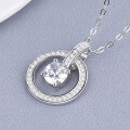 wholesale S925 Sterling Silver Circle Rotating Diamond Inlay Necklace, Fashionable and Light Luxury, Niche Design, Versatile Circular Collarbone Accessory-0-2