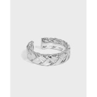 wholesale S925 Sterling Silver Korean Version INS Niche Design Minimalist Versatile Chunky Braid Textured Open Adjustable Ring for Women-Platinum [No. 13/Adjustable] Opening adjustable