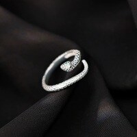 wholesale S925 Sterling Silver Snake Ring for Women, Index Finger Spiritual Snake Zodiac Snake Light Luxury High-end Fashionable Unisex Adjustable Open Ring-Cold Snake Ring/approx. 1.59g&gt;JZ013978 sterling silver