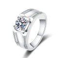 wholesale PT950 Platinum Plated 925 Sterling Silver Men's Ring with Four-Claw Setting 1 Carat Moissanite Stone, Direct from Manufacturer-0-4
