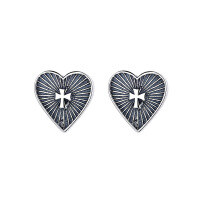 wholesale S925 Sterling Silver Ethnic Style Love-shaped Cross Pattern Ear Studs Retro Artistic Totem Design Earrings-091FR/approx. 1.7g/pair 925 silver