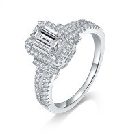 wholesale S925 Silver Dream Box Ring Moissanite Closed Ring Cross-Border TEMU Best-Selling New Style Source Factory Wholesale-Zircon Octagon 5*7 White Gold US No. 8