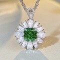 wholesale S925 Sterling Silver New Flower Full Diamond Necklace for Women, Jade Green High Carbon Diamond Pendant Collarbone Chain-0-3