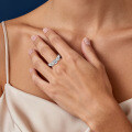 925 Sterling Silver Three-Stone Moissanite Ring, Women's Trendy Minimalist Design-0-0