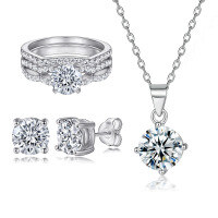 wholesale 925 Sterling Silver European and American Fashion Set Ring Row Diamond Ring Four-Prong Zircon Necklace Ladies Earring Jewelry Set Wholesale-Ring TL-026 + Earrings TLED009 + Necklace TLXL130  US Size 6#