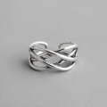 wholesale S925 Sterling Silver AR1232 Korean Style Line Silver Ring, Handmade Antiqued Hollow Weave Open Adjustable Ring for Women-0-0
