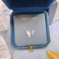wholesale 925 Sterling Silver Blue Butterfly Necklace for Women, Summer Light Luxury Small Unique Design with White Mother-of-Pearl and Sparkling Diamonds Collarbone Chain, Gift for Girlfriend-0-3