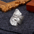wholesale Sterling Silver Vintage Distressed Handmade Silver Leaf Seaweed Open Ring For Women, Ins Style-0-1