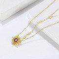 wholesale S925 Sterling Silver 14K Sunflower Pendant with Natural Garnet, Factory Direct-0-3