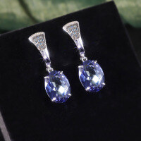 wholesale S925 sterling silver vintage elegant crystal earrings with 9ct colored crystals for women, popular in-Icy Blue-Colored Crystal Earrings 925 Silver