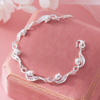 wholesale 990 Sterling Silver Fresh and Sweet Ins Style Elegant and Unique Design Filigree Lily of the Valley Bracelet S7811-Pure Silver 990 Bracelet>Pure Silver