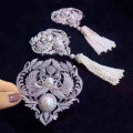 wholesale S925 Silver Phoenix Nirvana Pearl Tassel Brooch 12mm Luxury Full-Diamond Necklace-0-1