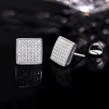 wholesale S925 Silver Cross-Border Foreign Trade New Square Arc Threaded Stud Earrings Full Moissanite Diamond Ear Studs European and American Hip-Hop Earrings-0-0