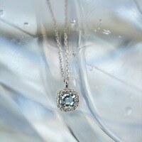 wholesale 925 Sterling Silver Aquamarine Candy Diamond Necklace for Women, Square Diamond-Encrusted Pendant Neck Jewelry Light Luxury Collarbone Chain-Platinum 925 silver