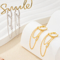 wholesale Sterling Silver Ear Clip with Linear Fringe Hoop, Minimalist Design, Fashionable, Premium Feel, Halloween Accessories-Gold 925 silver