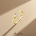 wholesale S925 Sterling Silver Vintage Palace-style Moonstone Ring with an Entwined Heart Design for Layering, Offering a Light Luxury and Advanced Feel-0-0