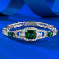 wholesale S925 Sterling Silver New Simulated Emerald 8*10 Bracelet for Women, Elegant High-End European and American Style Bracelet-B129 Emerald Bracelet 16cm