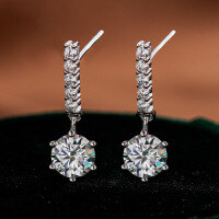 S925 Silver Six-Prong Earrings with Moissanite and Tassel-carat (zircon)  925 silver