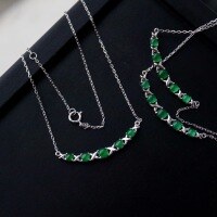 wholesale S925 Silver Natural A-Grade Jadeite Necklace Smile Style A-Grade Icy Yang Green Spicy Green Smile Style Collarbone Chain Niche Luxury-Jade Smile Necklace 925 Silver