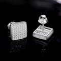 wholesale S925 Silver Cross-Border Foreign Trade New Square Arc Threaded Stud Earrings Full Moissanite Diamond Ear Studs European and American Hip-Hop Earrings-0-1