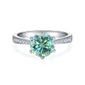 wholesale S925 Silver Green Moissanite 1 Carat Dynamic Ring with GRA Certificate, Light Luxury Fashion Gemstone Ring-0-4
